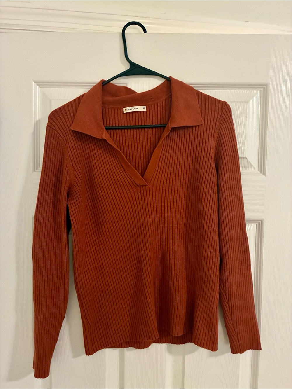 Marine Layer Lexi Sweater Knit Long Sleeve Polo - Burnt Orange